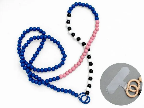 renna deluxe renna deluxe Handykette aus Holzperlen, Crossbody lang, Blau mit lasche, – Produktbild 1 von 3