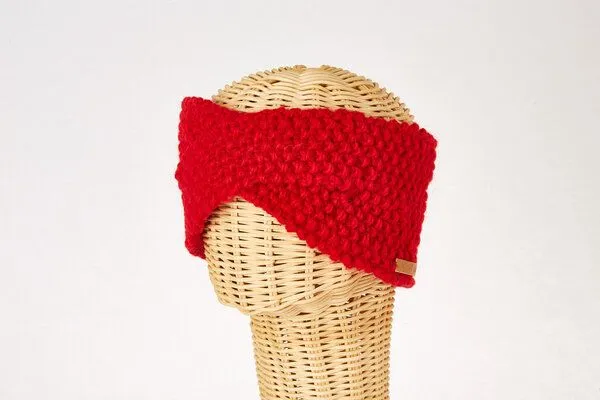 short'n'pietz short'n'pietz Schurwollstirnband crisscross mit Knotenmuster, handgestrickt, Rot, – Produktbild 1 von 2