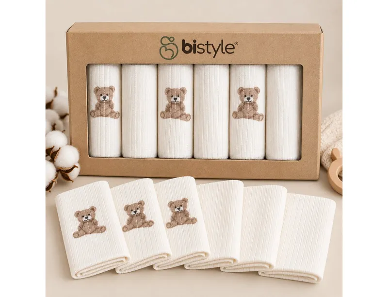 bistyle bistyle Spucktuch BabySpucktücher 6er Set, 20x20 cm, Bio-Baumwolle, kleinen Motiven, (6er Pack, 6-tlg), Basic, Weiß, – Produktbild 4 von 4