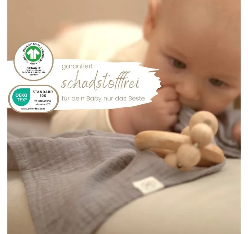 Babydecke Mulltücher 3er-SET gekreppt, Spucktuch 64x64 100% GOTS BIO-Baumwolle, DIKOS, PREMIUM Qualität atmungsaktiv, nachhaltig, plastikfrei, kuschelweich, Grau, – Produktbild 3 von 5