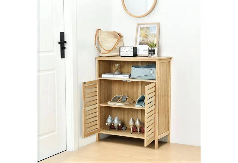 en.casa Midischrank »Eslöv« Badezimmerschrank 81x65,5x31cm Bambus, Beige, – Produktbild 3 von 5