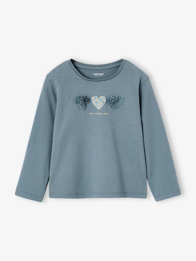 Vertbaudet Mädchen Langarmshirt mit Relief-Herz, Grün, – Produktbild 1 von 3