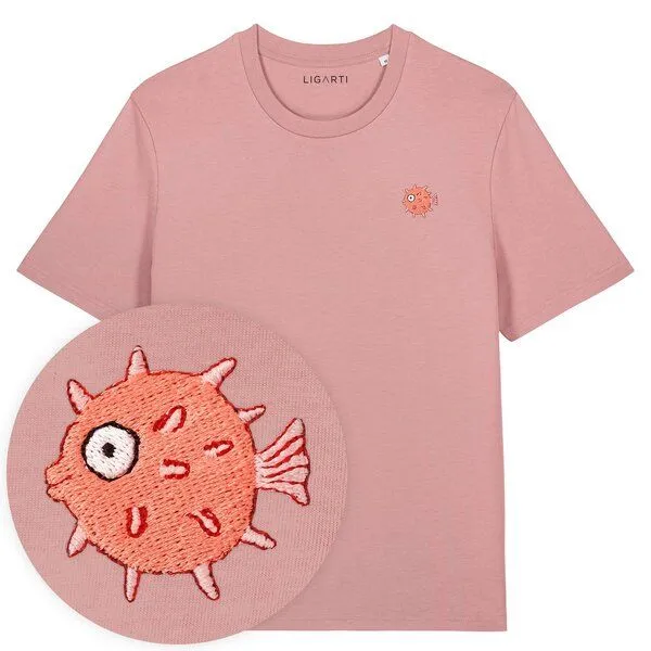 LIGARTI Besticktes T-Shirt – Kurt der Kugelfisch – LIGARTI Tiermanufaktur, Schwarz, – Produktbild 4 von 4