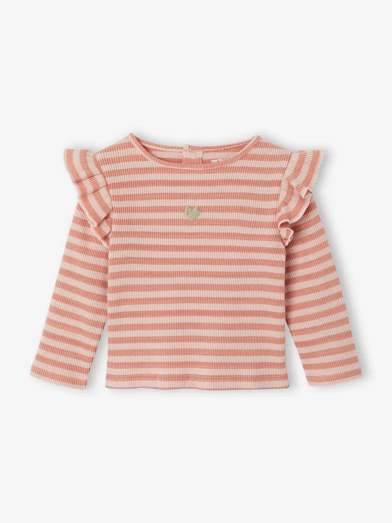 Vertbaudet Baby Shirt mit Volants und Herz-Stickerei, Rosa, – Produktbild 1 von 4
