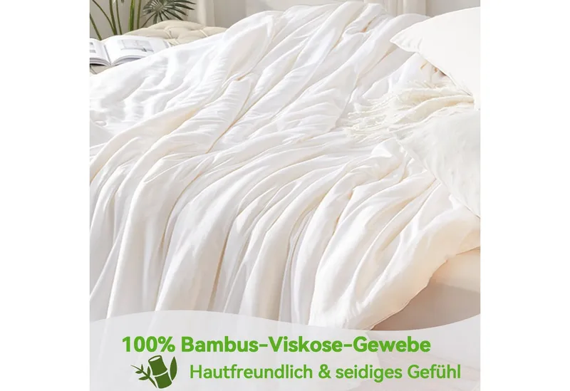 Elemuse Sommerbettdecke Kühldecke Sommerdecke, Selbstkühlende Atmungsaktive Extraleicht Decke, Füllung: 30% hochwertig Sojafaser und 70% Polyester, Bambus Sommer Weich Wohndecke OEKO-TEX®, Weiß, – Produktbild 4 von 5