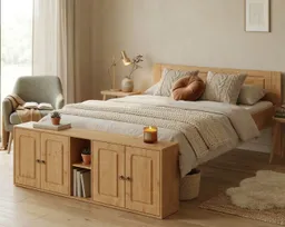OTTO home Massivholzbett Paula, mit Türen und Ablage, Schublade optional, Landhausstil (B/T/H: 148,8/224,4/82 cm), Massive Kiefer, extra viel Stauraum im Fußteil, FSC®-zertifiziert – Produktbild 1 von 1