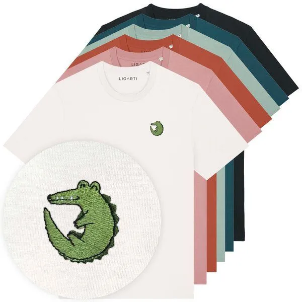 LIGARTI Besticktes T-Shirt – Ali das Krokodil – LIGARTI Tiermanufaktur, Schwarz, – Produktbild 2 von 2
