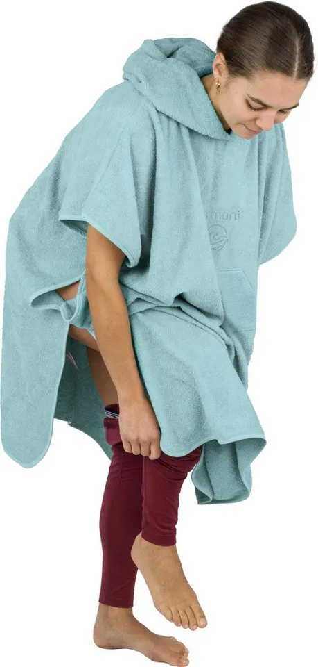 normani Badeponcho Badeponcho aus Bio-Baumwolle Sitra, Bio-Baumwolle, Kapuze, Schlupf, Strandponcho 90x105 cm aus 100 % Öko-Baumwolle mit Kapuze, Blau, – Produktbild 7 von 8