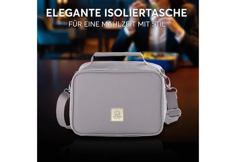 UMAMI Kühltasche 4L, Lunchbag für Arbeit, Reisen, Büro, Picknick, Mini-Lunchbag Isoliert aus veganem Leder, Faltbare Lunchtasche, Grau, – Produktbild 2 von 5