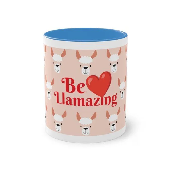 PepMelon Lama Tasse mit Farbe innen, Be Llamazing, lustige Lama Weihnachtstasse, Hellblau, – Produktbild 1 von 4