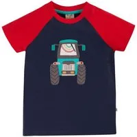 Frugi Frugi T-Shirt Traktor in blau-rot Rafe Raglan T-Shirt – Produktbild 1 von 1
