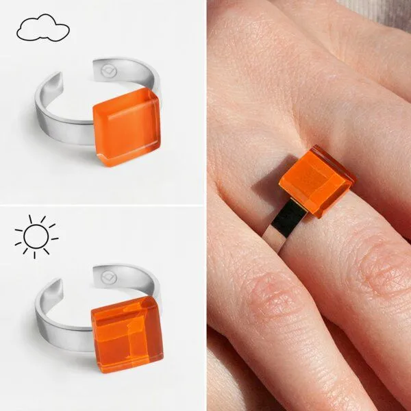 ALEXASCHA ALEXASCHA Geometrischer Ring aus Glas, mini, Orange, – Produktbild 3 von 4