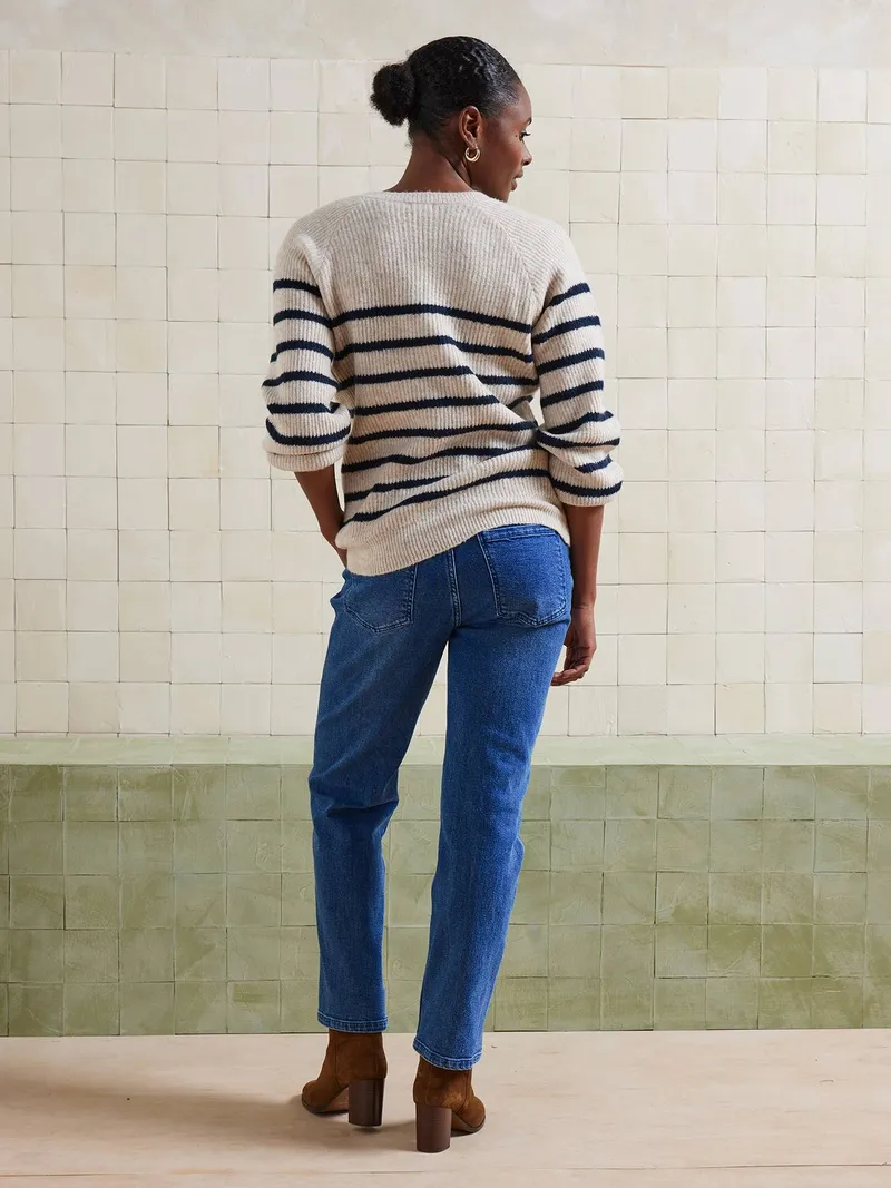 Vertbaudet Umstands-Jeans mit geradem Bein und nahtlosem Einsatz am Bauch, Dunkelblau, – Produktbild 3 von 4