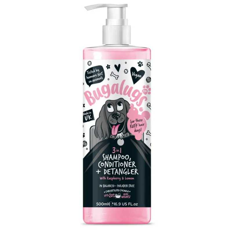 Bugalugs Bugalugs 3-in-1 Hundeshampoo, Conditioner & Detangler – Himbeer & Zitrone – Produktbild 1 von 2
