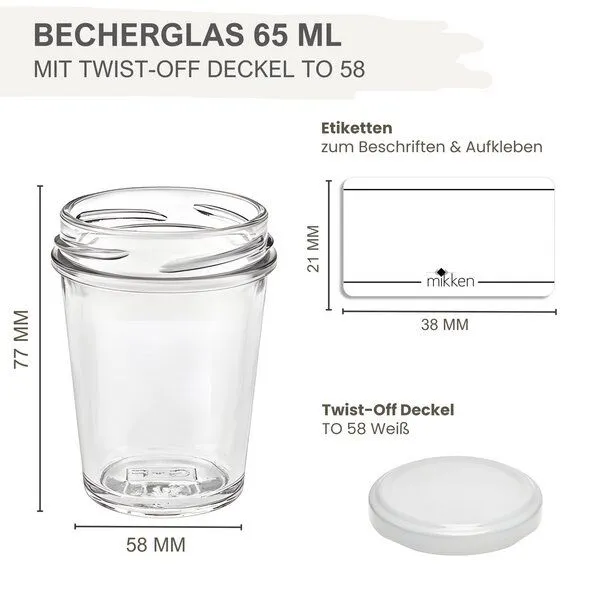 mikken mikken 100 kleine Dessertgläser 65ml Einmachgläser mit Schraubdeckel, Weiss, – Produktbild 3 von 3