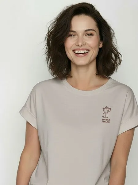 GreenBomb GREENBOMB Espresso Loony - Sportliches T-Shirt aus Bio-Baumwolle mit Rollup Sleeve / hochwertiger Print / GOTS / Fair & Vegan, Brown, – Produktbild 3 von 4