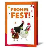 OxfamUnverpackt OxfamUnverpackt Spenden-Geschenk "Gackernde Hühner" (Weihnachtskarte mit Magnet) – Produktbild 1 von 1