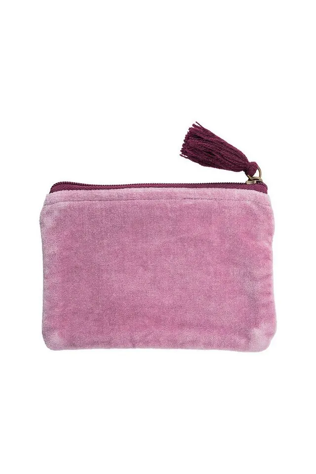Tranquillo Tranquillo Aufbewahrungstasche aus Bio-Baumwolle FLORAL 16x10 cm rosa mit robustem Reißverschluss, Besticktes Samttäschchen aus GOTS-zertifizierter Bio-Baumwolle, Blau|rosa, – Produktbild 2 von 4
