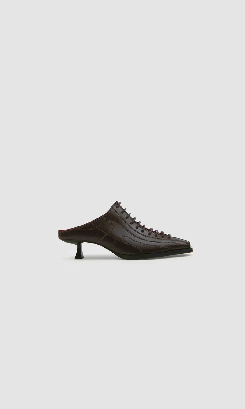 Prev Prev Damen vegan Sandalen Rachel Mule Cherry Brownie, Dunkelbraun, – Produktbild 1 von 2