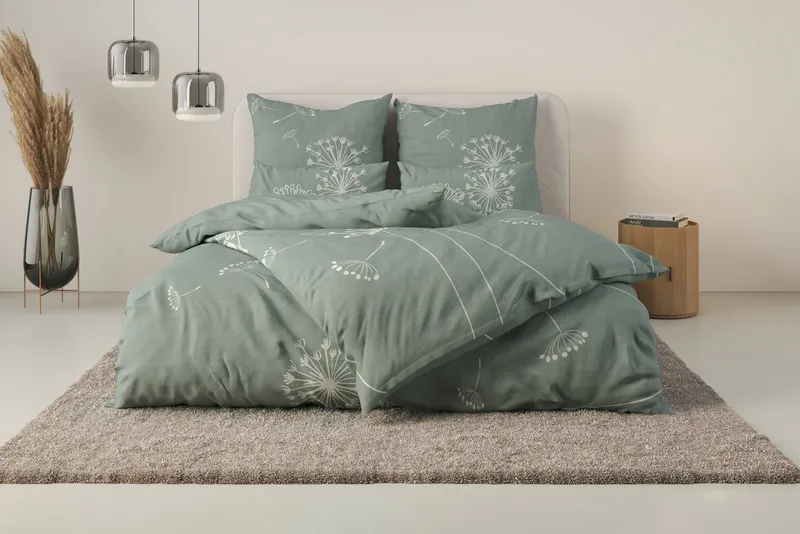 OTTO home Bettwäsche SOUCY in vier Qualitäten erhältlich, Leinenstruktur, Renforcé-Tencel™ Lyocell, 2 teilig, 100% Baumwolle, auch PREMIUM Qualitäten Renforcé-Tencel & Satin TC300, Grün, – Produktbild 2 von 5