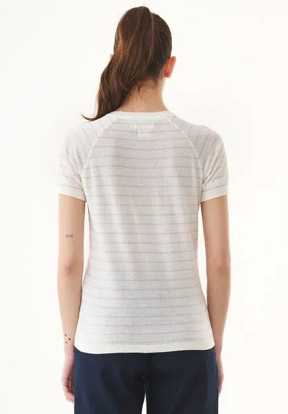 ORGANICATION ORGANICATION Feinstrick-T-Shirt aus Bio-Baumwolle mit Streifen, Off white/soft pink, – Produktbild 3 von 4