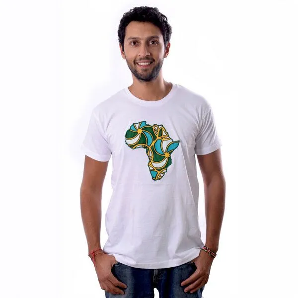 Africulture Africulture T-Shirt "Kanga Africa" mit kenianischer Kanga Stoff Applikation, Weiss, – Produktbild 1 von 1