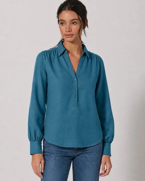 HempAge HempAge Damen Schlupfbluse Hanf/Biobaumwolle Normal Fit, Reef (blau), – Produktbild 1 von 4