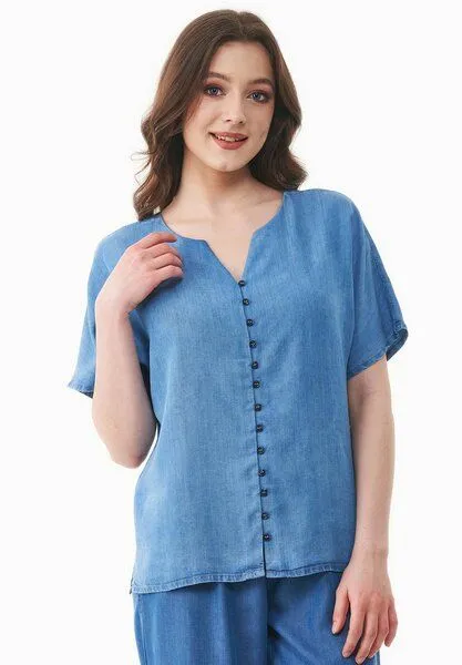 ORGANICATION ORGANICATION Bluse aus TENCEL Lyocell in Denim-Optik, Blue, – Produktbild 2 von 3