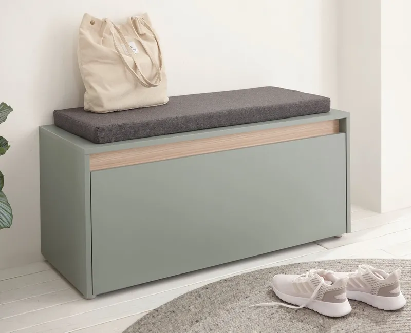 Furn.Design Schuhbank Center (Garderobenbank in Salbei Grün mit Eiche, 100 x 45 cm), mit 4 Fächern, Grün, – Produktbild 1 von 5