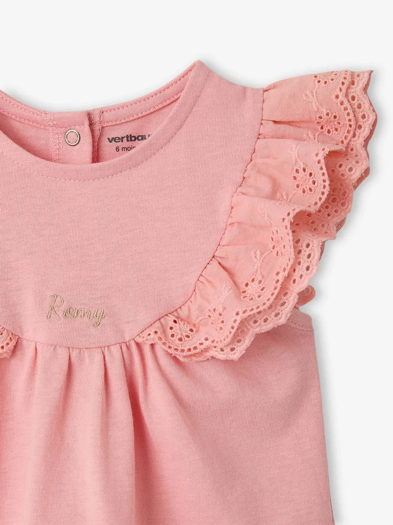 Vertbaudet Baby T-Shirt mit Spitzen-Ärmeln, Rosa, – Produktbild 2 von 4