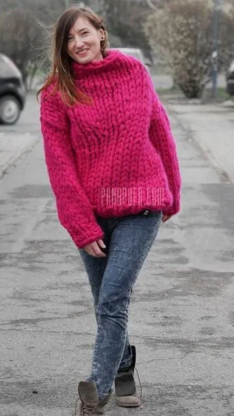 PANAPUFA PANAPUFA 100% Wolle chunky strickpullover, Rosa, – Produktbild 2 von 2