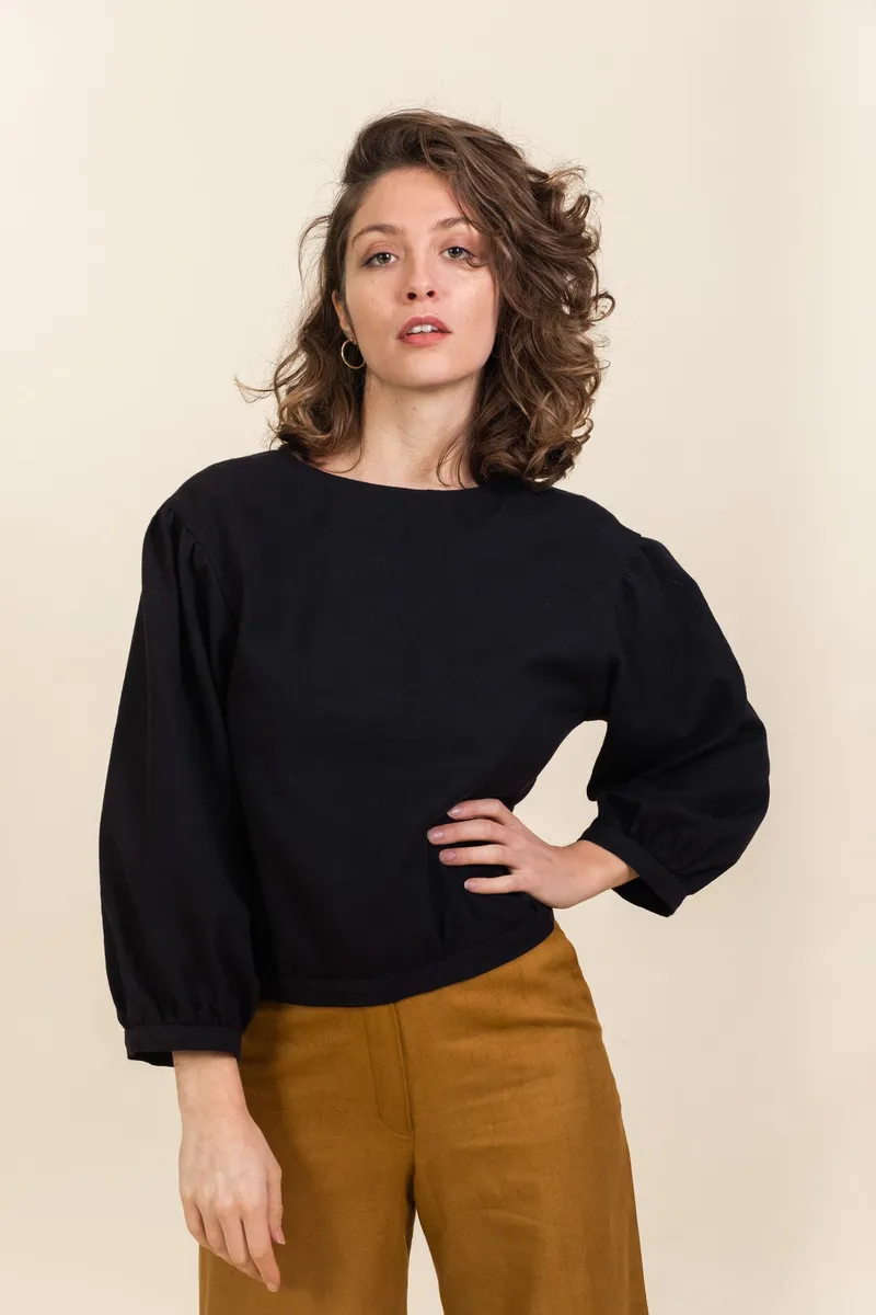 Jyoti - Fair Works Jyoti - Fair Works Damen vegan Bluse Sahay Schwarz, Schwarz, – Produktbild 2 von 2