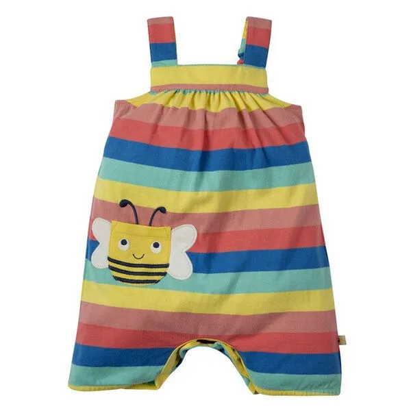 Frugi Frugi Spielanzug Hummel Latzhose Biene Beau Beach Dungaree Bright Rainbow Stripe/Bee – Produktbild 2 von 4