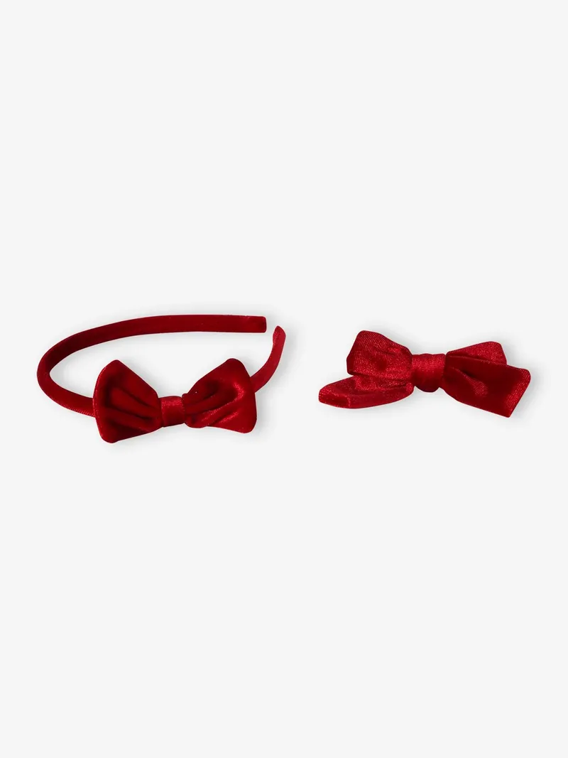 Vertbaudet Mädchen Accessoires: Haarreif & Haarspange aus Samt, Rot, – Produktbild 3 von 4