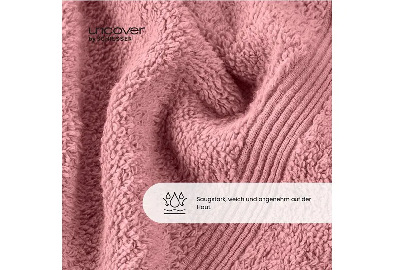 uncover by SCHIESSER Duschtücher Brooklyn mit dezenter Bordüre in Hoch-Tief-Optik, Frottier (Set, 2-St), OEKO-TEX® MADE IN GREEN, Rosa, – Produktbild 4 von 5