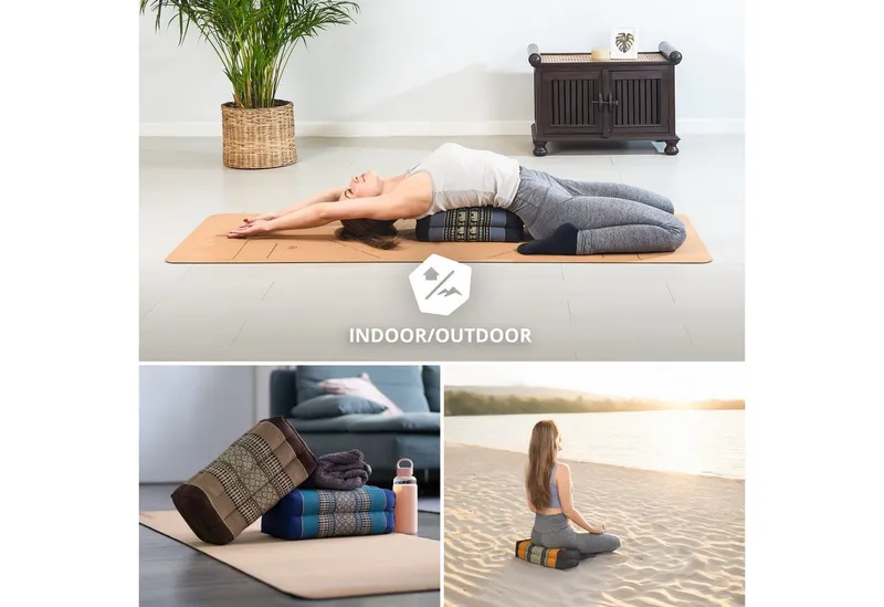 livasia Stützkissen Yogakissen (Classic) vegan und handgefertigt, 17x34x12cm, Kapok, Blau, – Produktbild 3 von 5