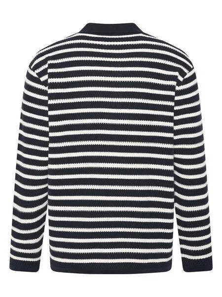 KnowledgeCotton Apparel KnowledgeCotton Apparel Gestricktes Langarm-Poloshirt mit Streifen aus Bio-Baumwolle, Blau-navy, – Produktbild 3 von 4