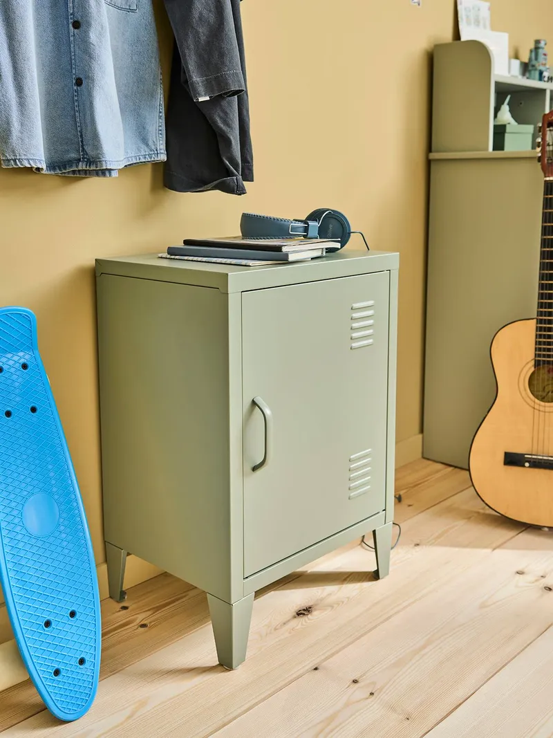 Vertbaudet Vertbaudet Kinderzimmer Nachttisch aus Metall mit Tür, Grün, – Produktbild 1 von 3