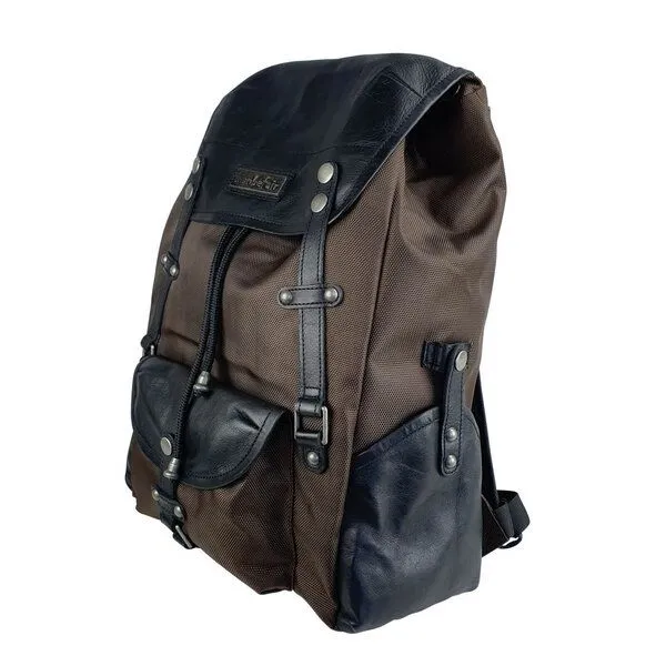 manbefair manbefair Laptop Rucksack Athena aus recyceltem Nylon Gewebe und Rinds-Leder, Braun, – Produktbild 4 von 4