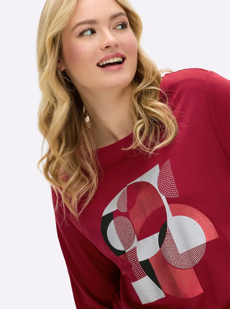 sheego Langarmshirt kirsche-silberfarben-bedruckt, Kirsche-silberfarben-bedruckt, – Produktbild 2 von 3