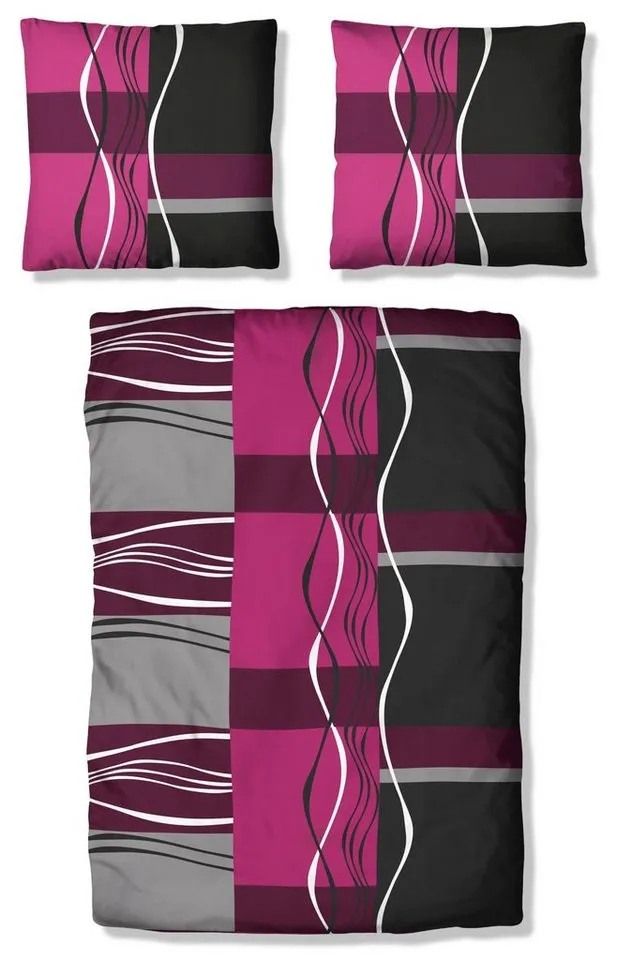 OTTO home Bettwäsche Kelian in Gr. 135x200, 155x220 cm u.a. Bettwäsche-Set mit Baumwolle, Polycotton recycelt, 3 teilig, in verschiedenen Qualitäten, gemusterte Bettwäsche, Grau|lila, – Produktbild 3 von 5