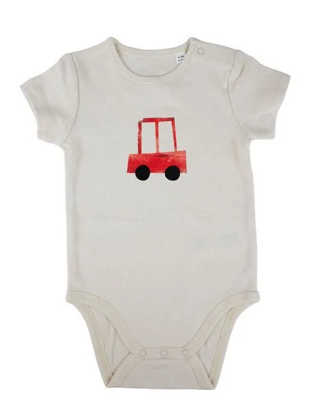 MelaDi Meladi Kinder Baby-Body aus Biobaumwolle - Rotes Auto auf Natural Raw, Natur, – Produktbild 1 von 5