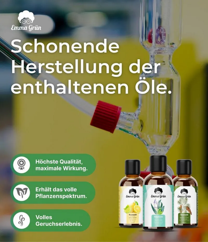 Emma Grün Sauna-Aufgussset holzig, frisch & spritzig, 3x 100ml (3-tlg) 100% naturreine ätherische Bio-Öle – Produktbild 5 von 5