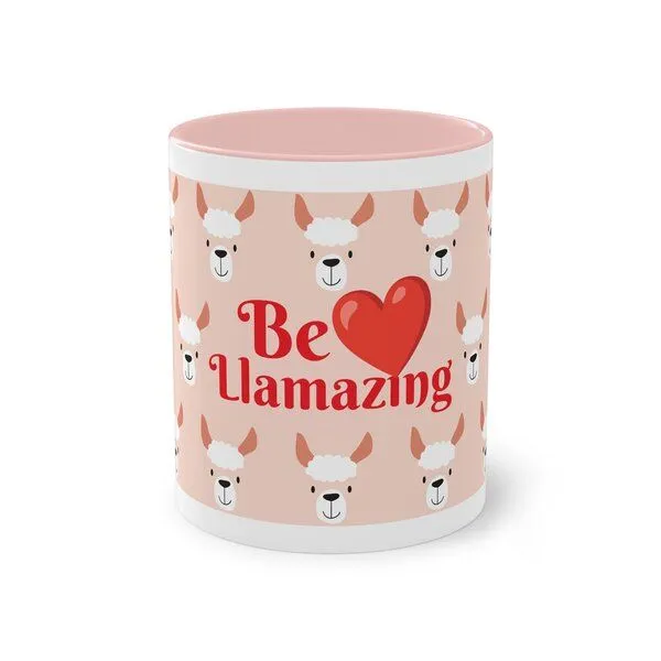 PepMelon Lama Tasse mit Farbe innen, Be Llamazing, lustige Lama Weihnachtstasse, Rosa, – Produktbild 1 von 3