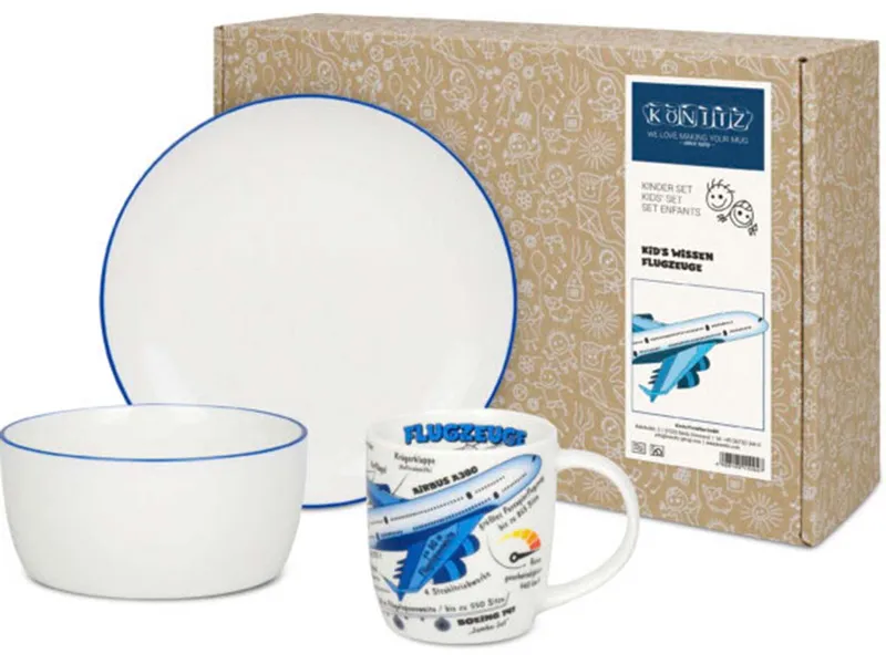 Könitz Könitz Kinder-Geschirrset "Kid´s Wissen Flugzeuge" im Geschenkkarton – Produktbild 1 von 1