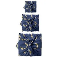 FabRap Gift Wrap FabRap Gift Wrap Wiederverwendbare Geschenkverpackung Furoshiki - FabRap Set mit drei Größen (einseitig), Midnight reindeers (blau gold), – Produktbild 1 von 1