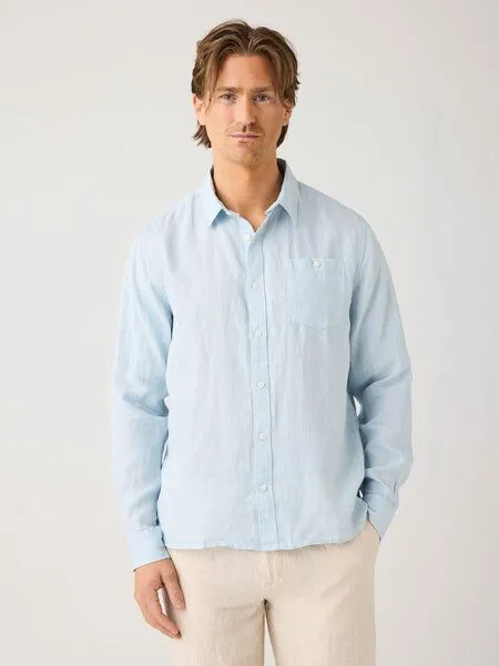 KnowledgeCotton Apparel KnowledgeCotton Apparel Regular Hemd aus Bio-Leinen - GOTS/Vegan, Blau (skyway), – Produktbild 1 von 4