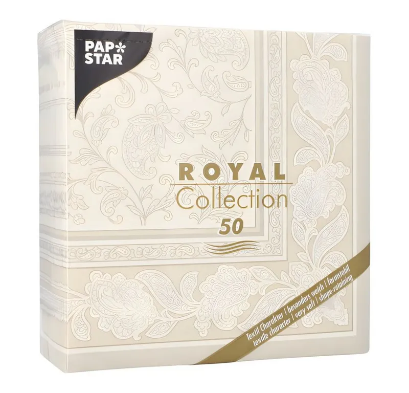 PAPSTAR PAPSTAR Papierserviette 50 x ROYAL Collection 1/4-Falz 40 cm x 40 cm champagner Ornaments, Beige, – Produktbild 3 von 3