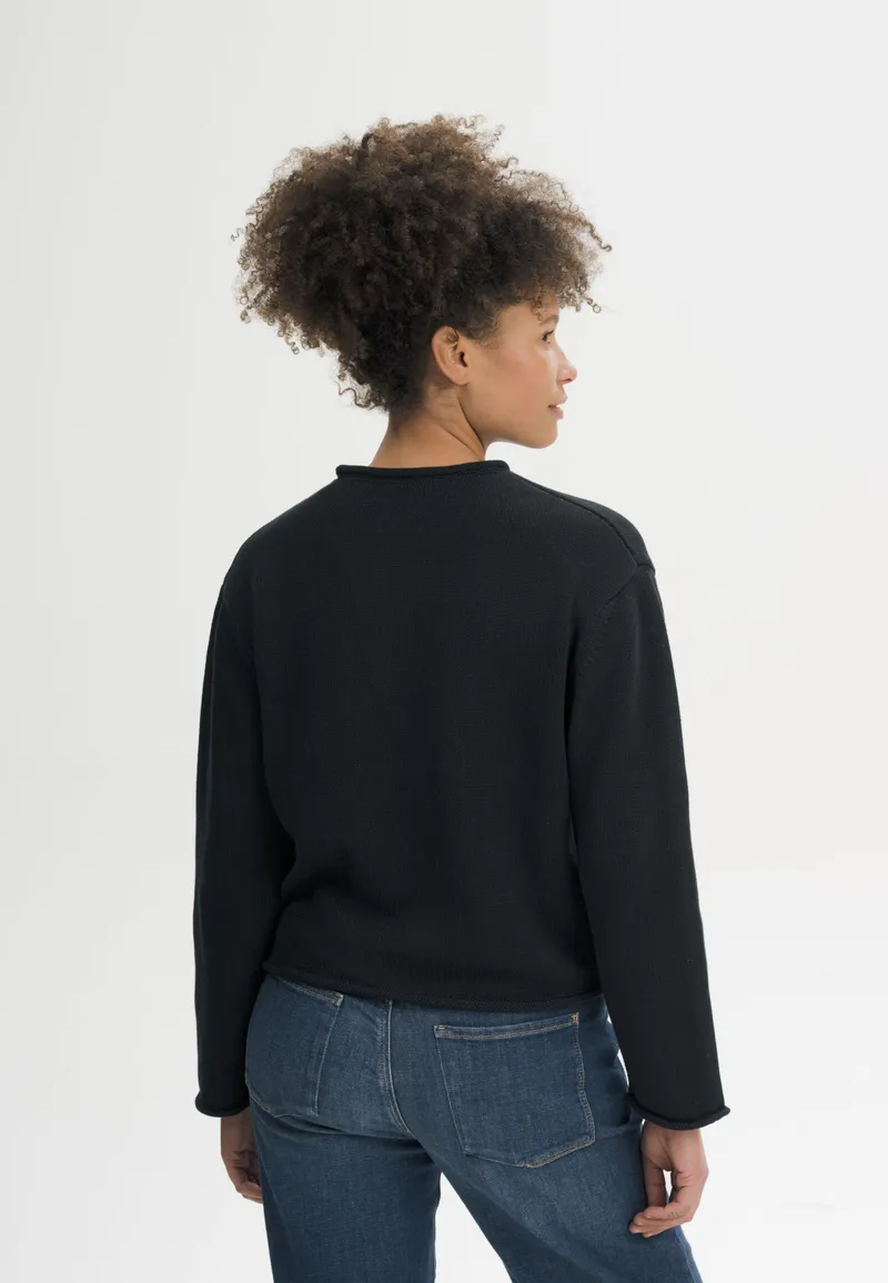 MELA MELA Damen vegan Strickpullover Mit Gerolltem Saum Geetha Schwarz, Schwarz, – Produktbild 1 von 2
