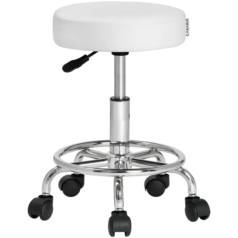 Casaria® Rollhocker Kunstleder Weiß 360° drehbar Fußablage, Weiß, – Produktbild 1 von 2